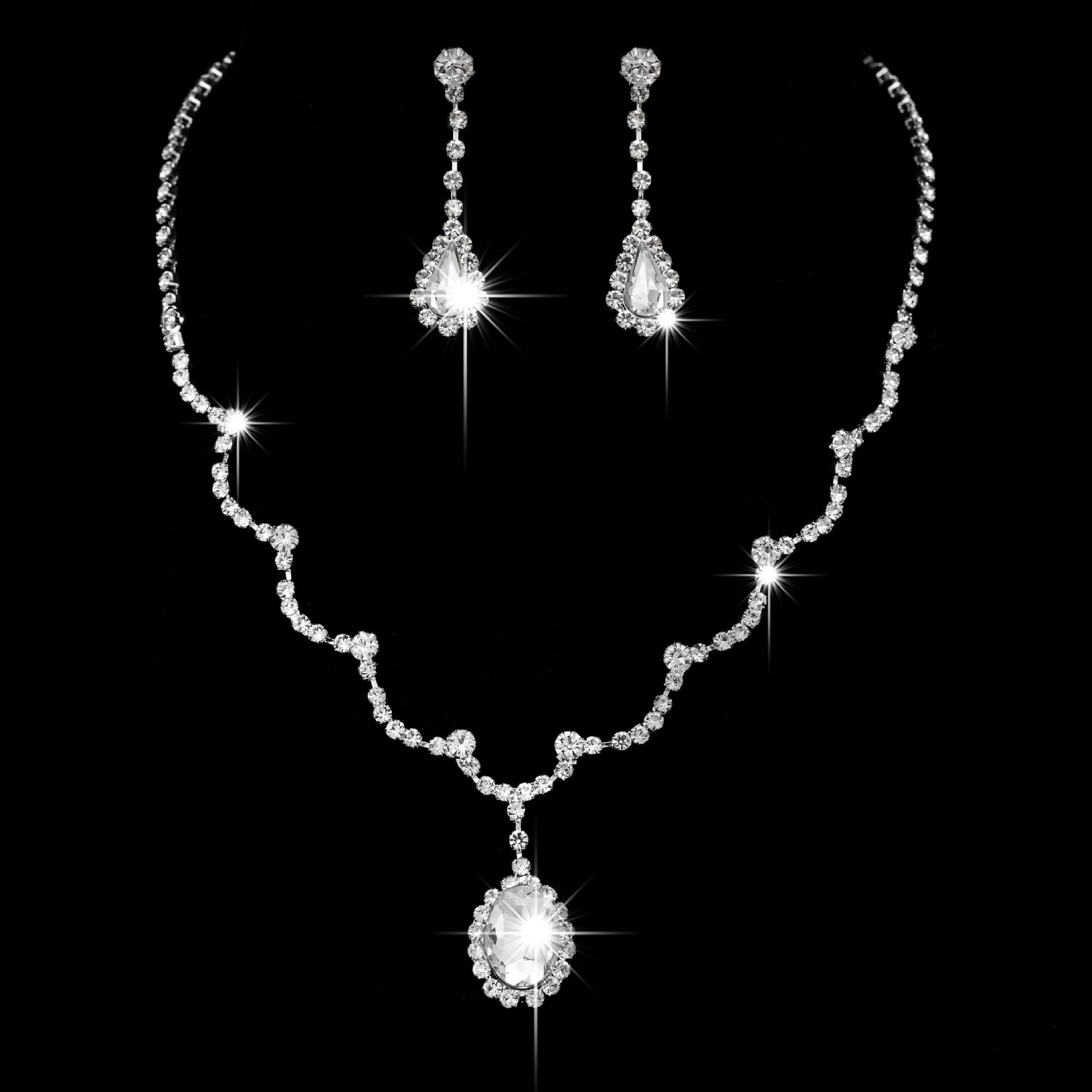 Factory Direct Approval Fashion Wedding Wedding Photography Accessories Earrings Necklace Bracelet Set Combination Multiple Choice