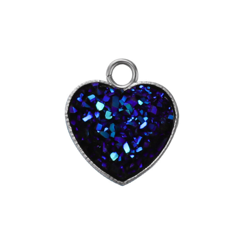 Cross-border 13MM peach heart-shaped stainless steel starry pendant bottom mop resin starry DIY jewelry accessories