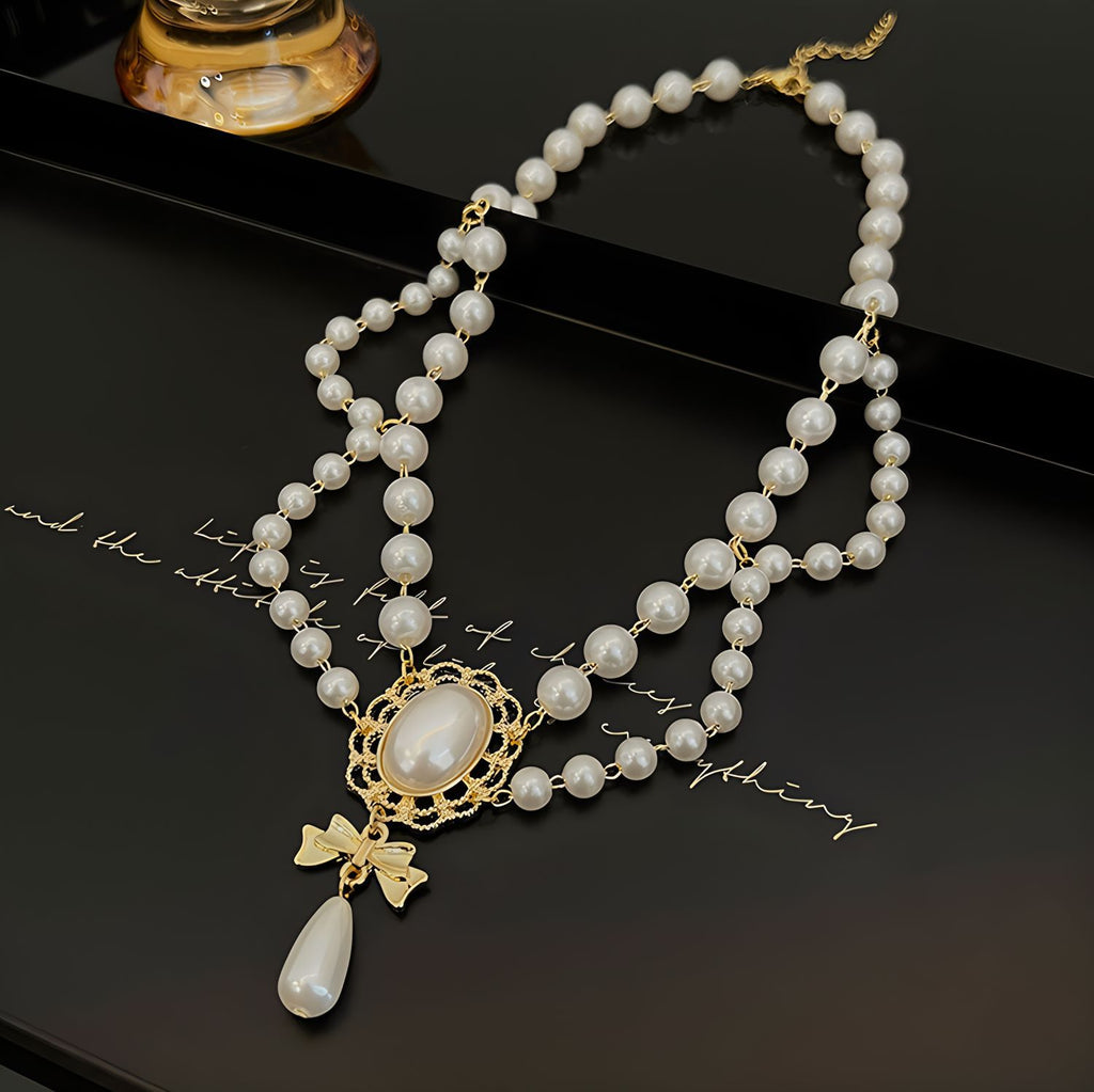 Vintage Baroque Pearl Tassel Necklace Female Bridal Banquet Elegant Fashion Collarbone Necklace Choker Accessories