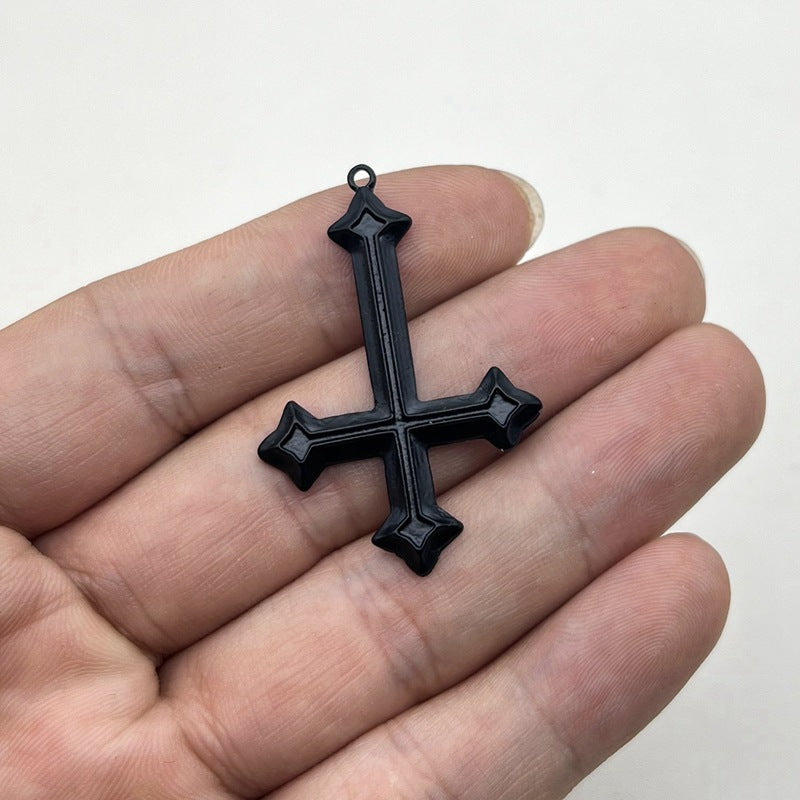 Cross-border Hot Jewelry DIY Accessories Inverted Hanging Cross Accessories Oil Dropping Red Necklace Cross Pendant Alloy Matching