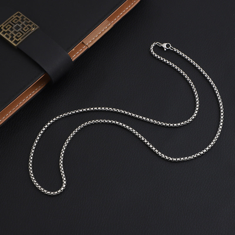 European and American trendy personalized titanium steel square pearl necklace hip hop sweater chain men's and women's all-match trendy snake bone chain necklace