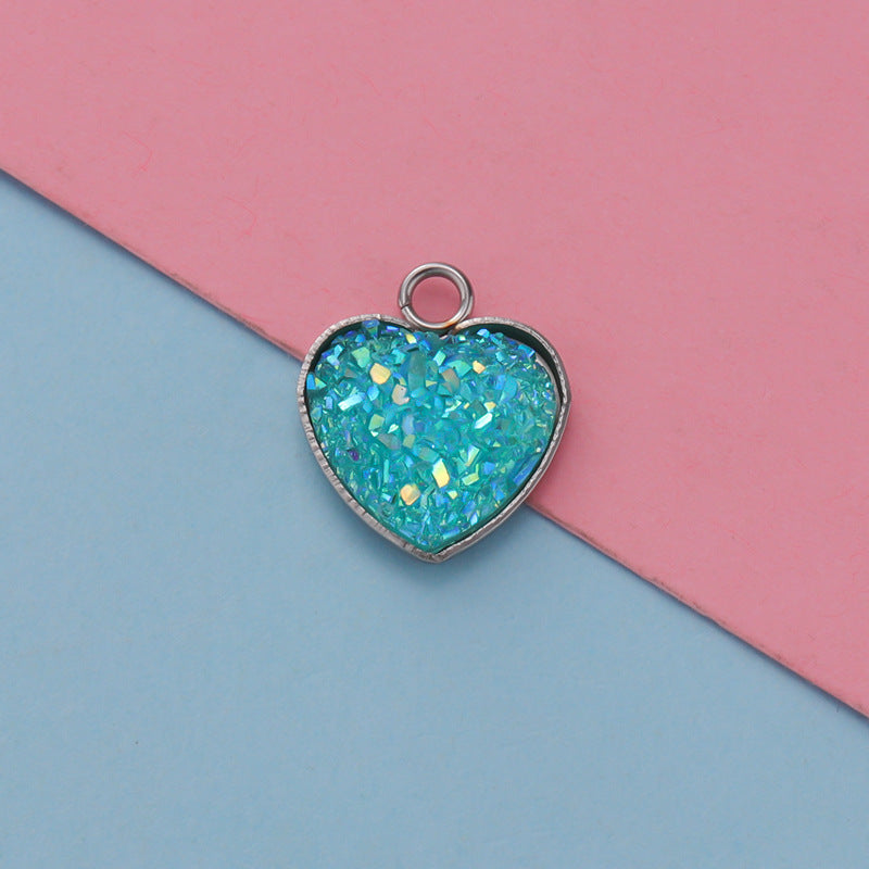 Cross-border 13MM peach heart-shaped stainless steel starry pendant bottom mop resin starry DIY jewelry accessories