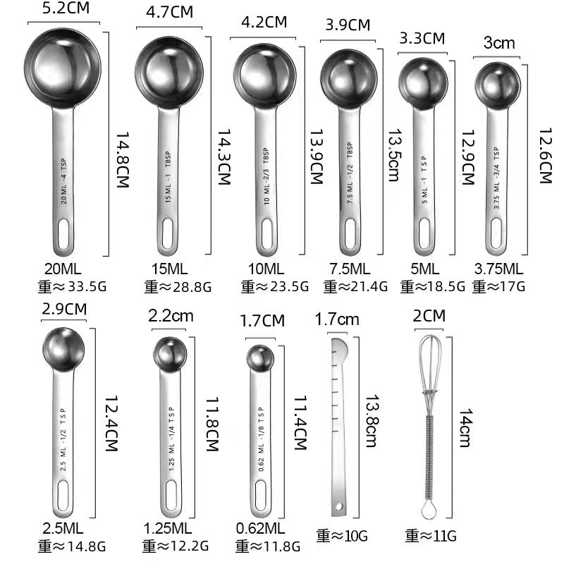 In-Stock Stainless Steel Measuring Spoons and Cups Set Baking Measuring Spoons Measuring Cups with Scale Multi-Purpose Spoons