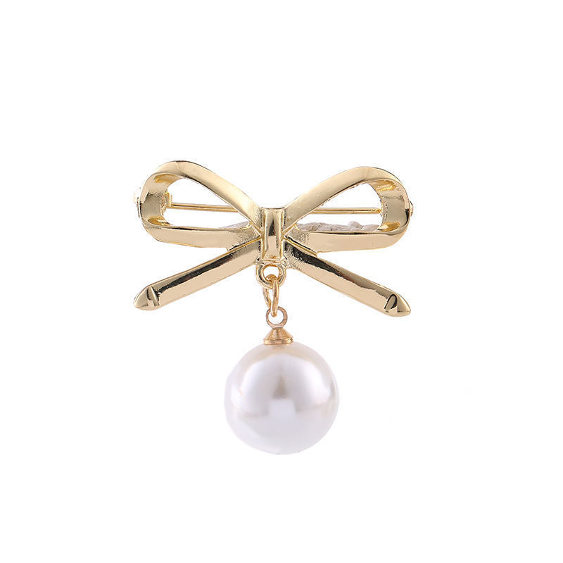 Fashionable Pearl Brooch, Anti-Exposure Accessory, Elegant Korean-Style Corsage, High-End Alloy Rhinestone Pin, Fixed Accessory