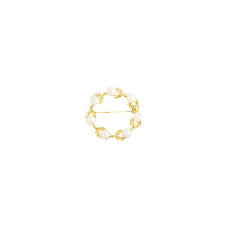 South Korea Dongdaemun Pearl Brooch Leaves Geometric Ring Corsage Fashion Elegant Internet Celebrity Personalized Clothes Accessories