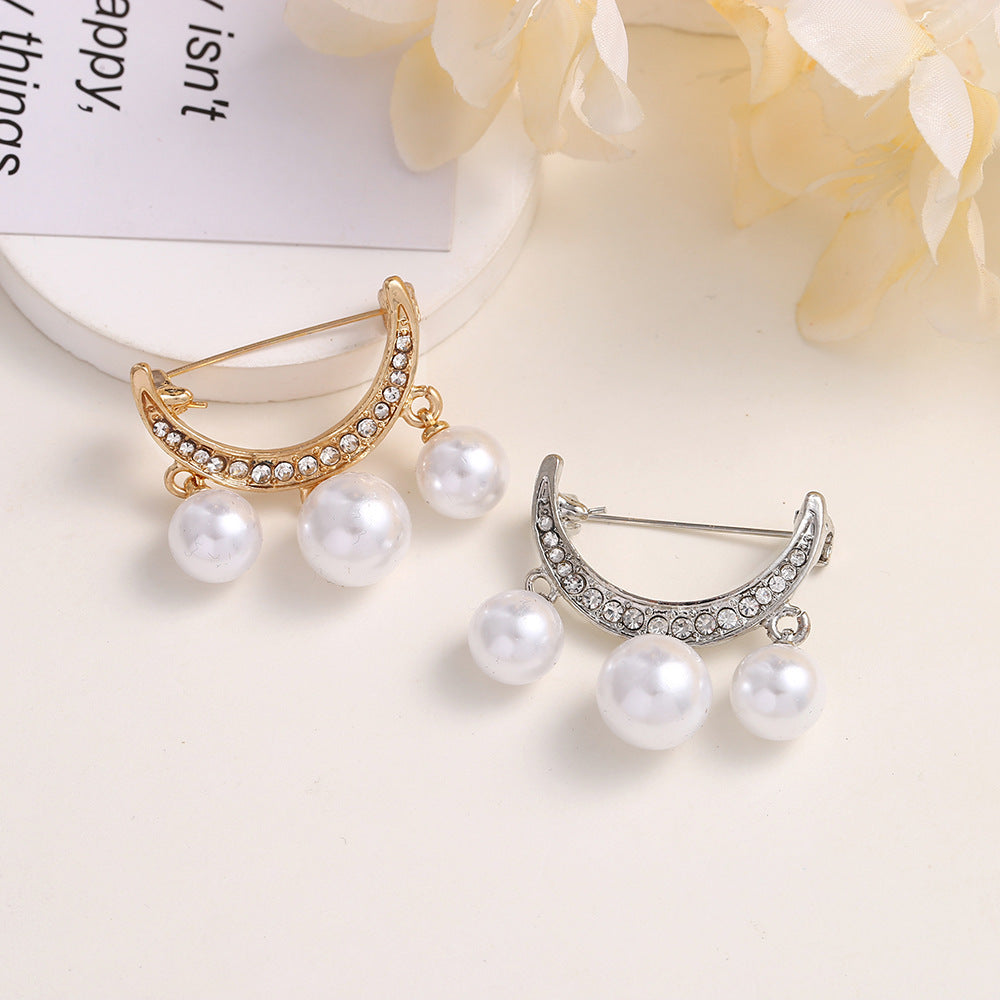 Fashionable Pearl Brooch, Anti-Exposure Accessory, Elegant Korean-Style Corsage, High-End Alloy Rhinestone Pin, Fixed Accessory
