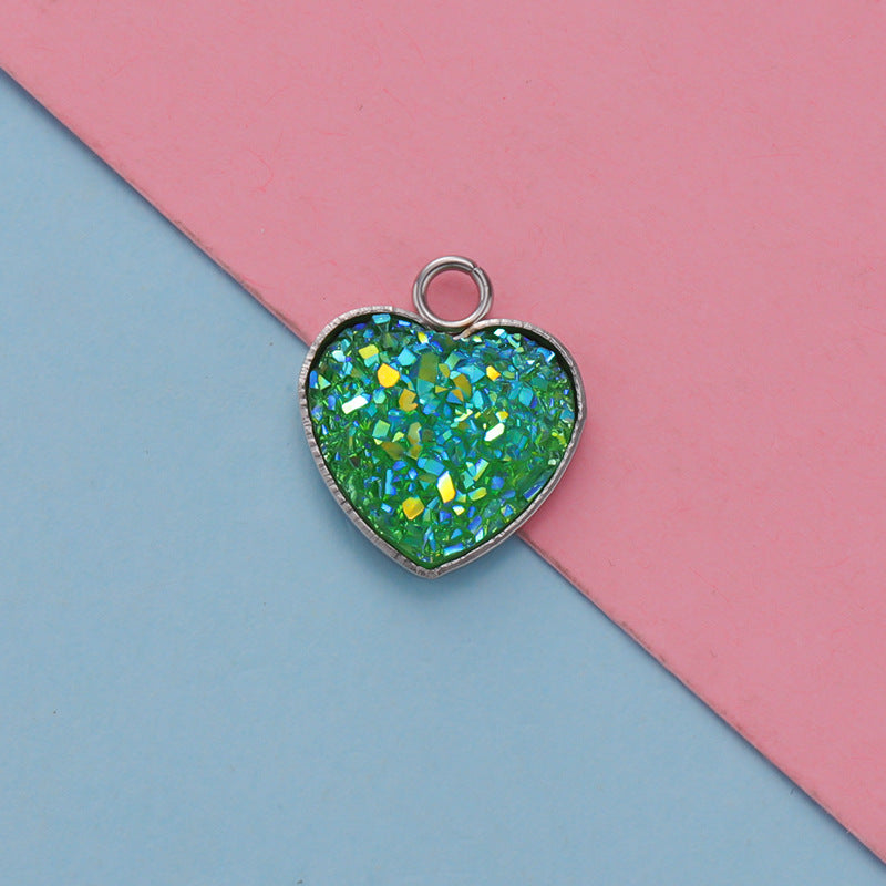 Cross-border 13MM peach heart-shaped stainless steel starry pendant bottom mop resin starry DIY jewelry accessories