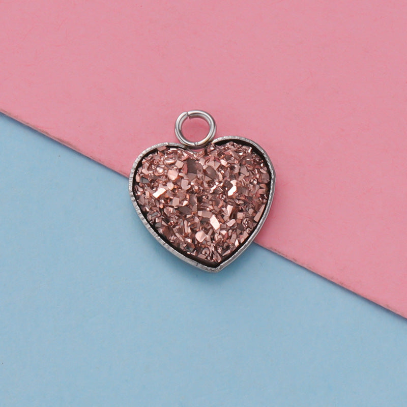 Cross-border 13MM peach heart-shaped stainless steel starry pendant bottom mop resin starry DIY jewelry accessories