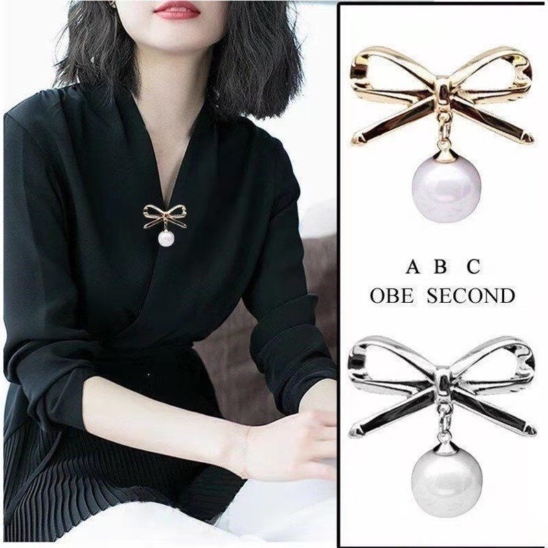 Fashionable Pearl Brooch, Anti-Exposure Accessory, Elegant Korean-Style Corsage, High-End Alloy Rhinestone Pin, Fixed Accessory