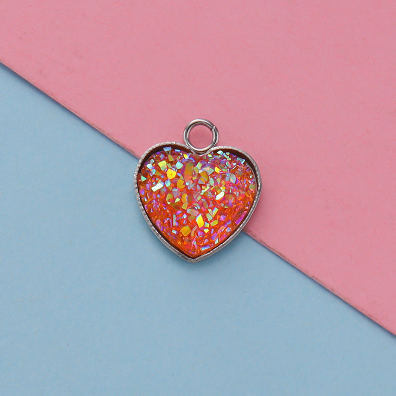 Cross-border 13MM peach heart-shaped stainless steel starry pendant bottom mop resin starry DIY jewelry accessories