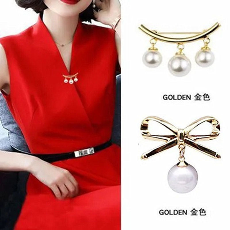 Fashionable Pearl Brooch, Anti-Exposure Accessory, Elegant Korean-Style Corsage, High-End Alloy Rhinestone Pin, Fixed Accessory