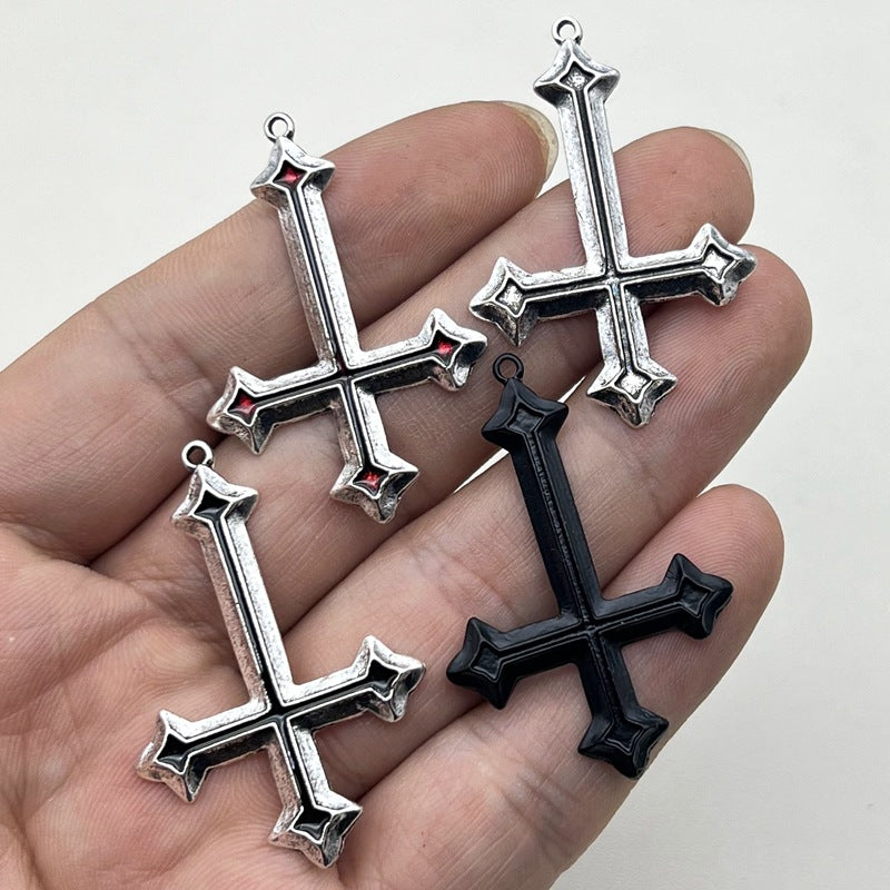 Cross-border Hot Jewelry DIY Accessories Inverted Hanging Cross Accessories Oil Dropping Red Necklace Cross Pendant Alloy Matching