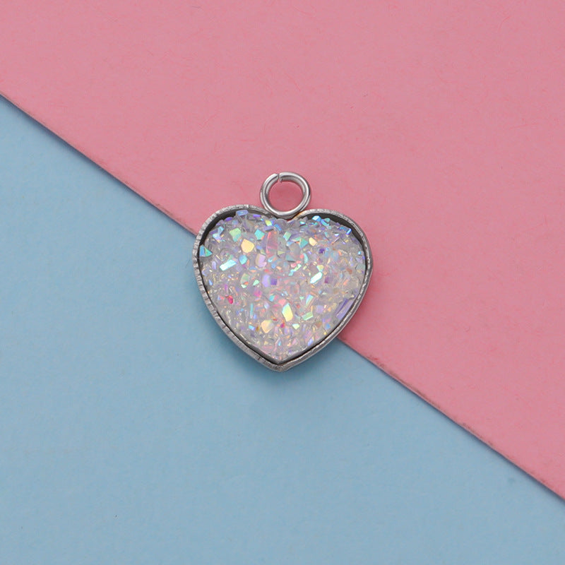 Cross-border 13MM peach heart-shaped stainless steel starry pendant bottom mop resin starry DIY jewelry accessories