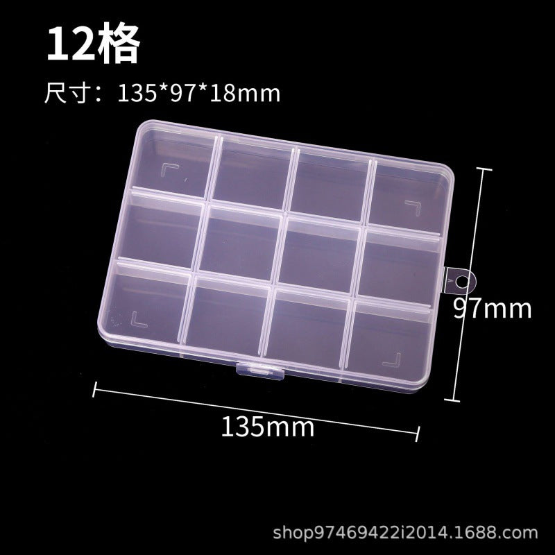 Fixed 24 grid transparent storage box with card slot pp plastic box nail nail box DIY storage box wax grain goo card box