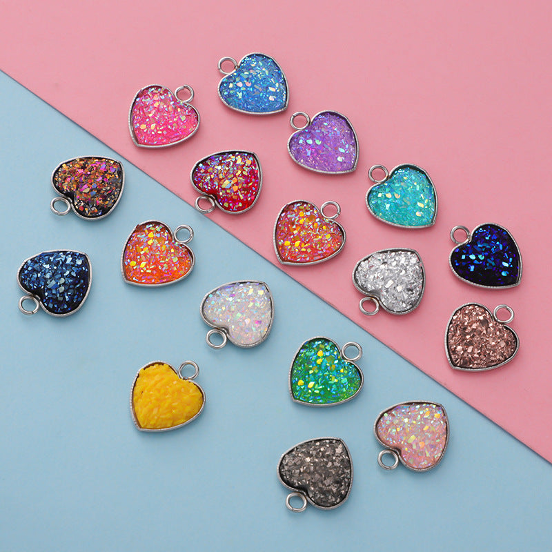 Cross-border 13MM peach heart-shaped stainless steel starry pendant bottom mop resin starry DIY jewelry accessories