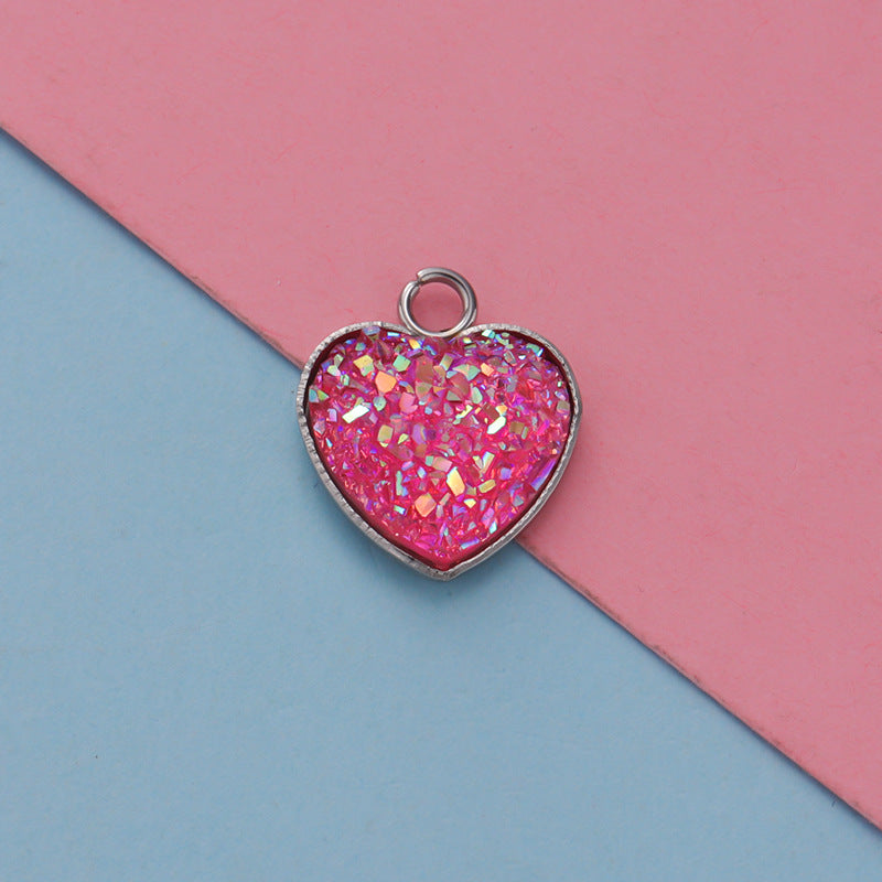Cross-border 13MM peach heart-shaped stainless steel starry pendant bottom mop resin starry DIY jewelry accessories