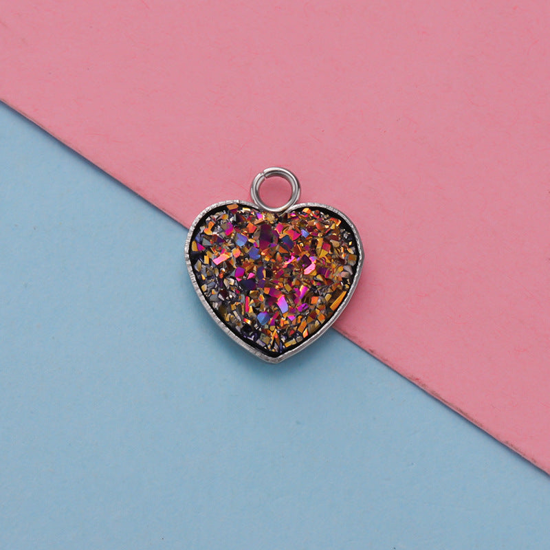 Cross-border 13MM peach heart-shaped stainless steel starry pendant bottom mop resin starry DIY jewelry accessories