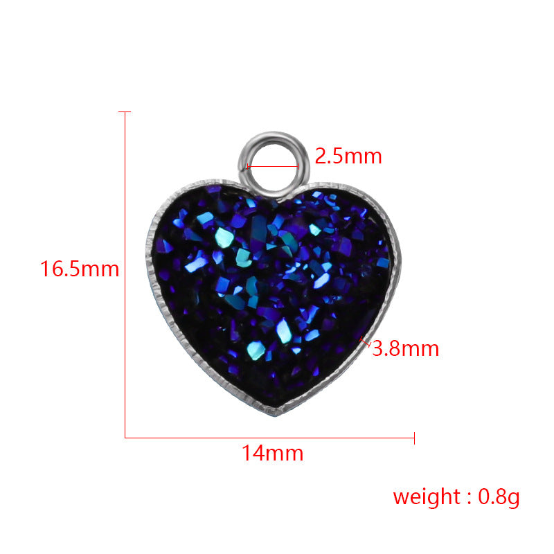 Cross-border 13MM peach heart-shaped stainless steel starry pendant bottom mop resin starry DIY jewelry accessories