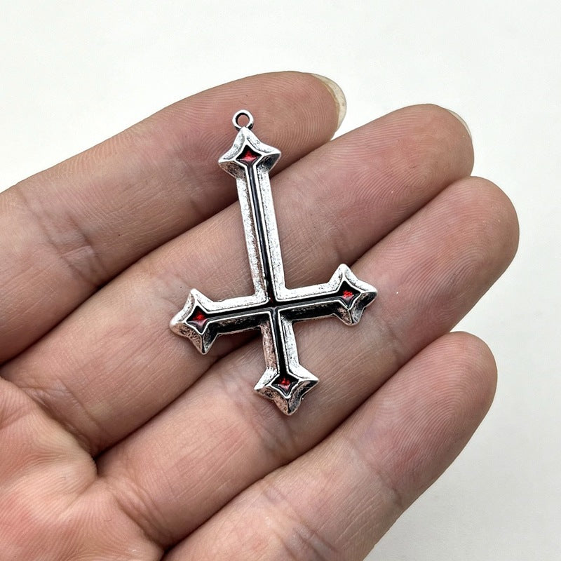 Cross-border Hot Jewelry DIY Accessories Inverted Hanging Cross Accessories Oil Dropping Red Necklace Cross Pendant Alloy Matching