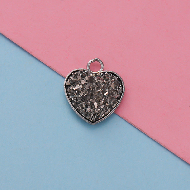 Cross-border 13MM peach heart-shaped stainless steel starry pendant bottom mop resin starry DIY jewelry accessories