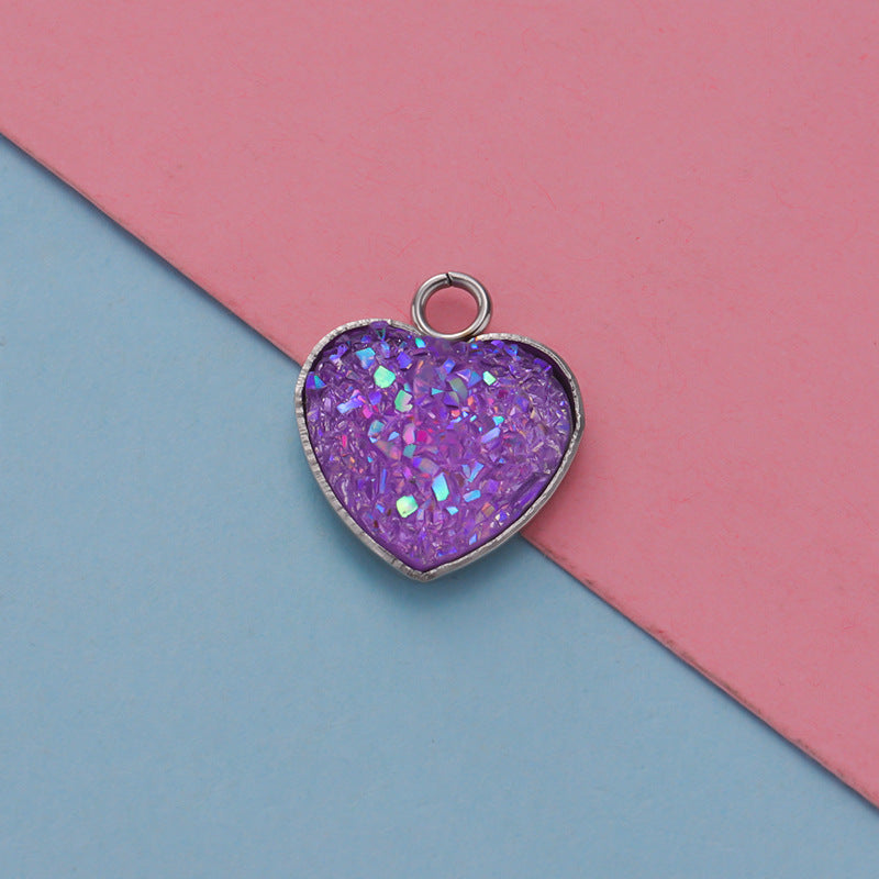 Cross-border 13MM peach heart-shaped stainless steel starry pendant bottom mop resin starry DIY jewelry accessories