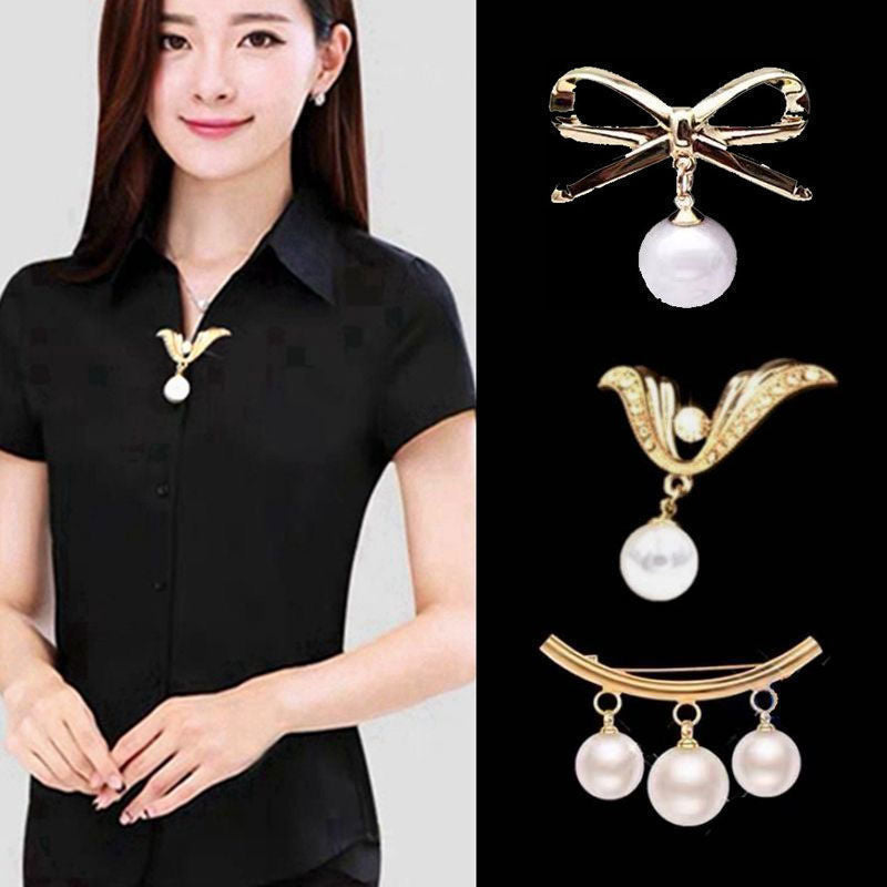 Fashionable Pearl Brooch, Anti-Exposure Accessory, Elegant Korean-Style Corsage, High-End Alloy Rhinestone Pin, Fixed Accessory