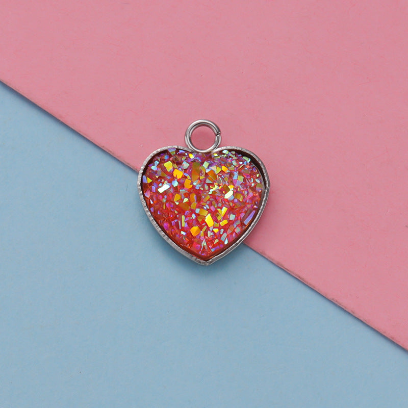 Cross-border 13MM peach heart-shaped stainless steel starry pendant bottom mop resin starry DIY jewelry accessories