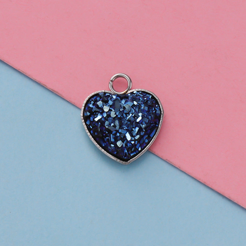 Cross-border 13MM peach heart-shaped stainless steel starry pendant bottom mop resin starry DIY jewelry accessories