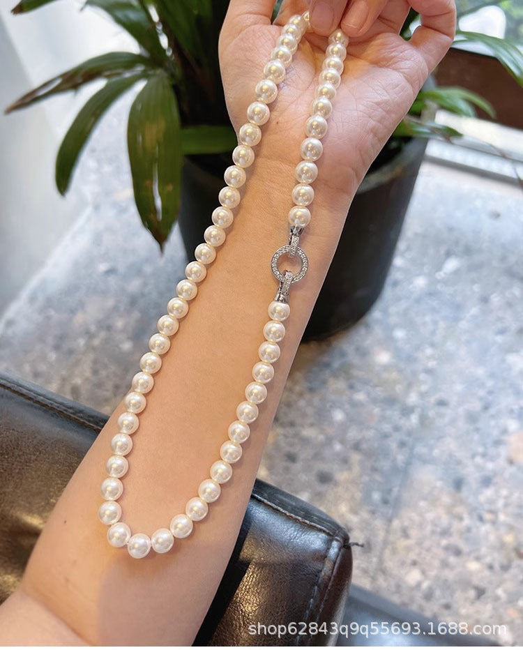 Imitation Pearl Crystal Pearl Necklace for Women, Light Luxury and High-End Feel, 2025 New Popular Spring and Summer Sweater Chain