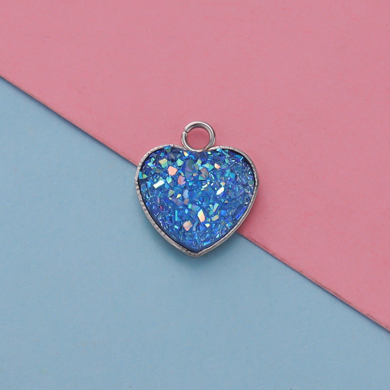 Cross-border 13MM peach heart-shaped stainless steel starry pendant bottom mop resin starry DIY jewelry accessories