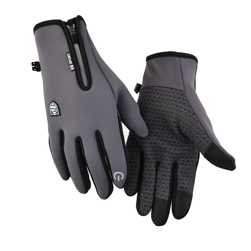 Reflective Zipper Gloves Waterproof Fleece-Lined Thickeneding Warm Windproof Men and Women Cycling Driving Tram Skiing Outdoor Autumn and Winter