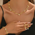 Cross-Border Necklace Earrings Bracelet Jewelry Set Plum Blossom Leaf Shape Bridal Dress Women's High-End Jewelry Set