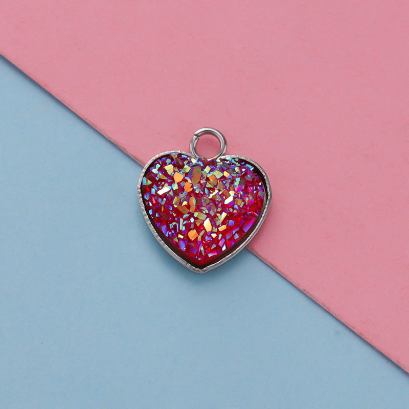 Cross-border 13MM peach heart-shaped stainless steel starry pendant bottom mop resin starry DIY jewelry accessories