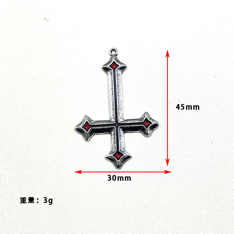 Cross-border Hot Jewelry DIY Accessories Inverted Hanging Cross Accessories Oil Dropping Red Necklace Cross Pendant Alloy Matching