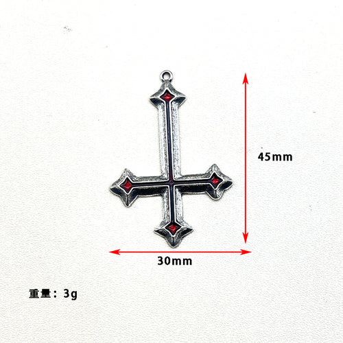 Cross-border Hot Jewelry DIY Accessories Inverted Hanging Cross Accessories Oil Dropping Red Necklace Cross Pendant Alloy Matching