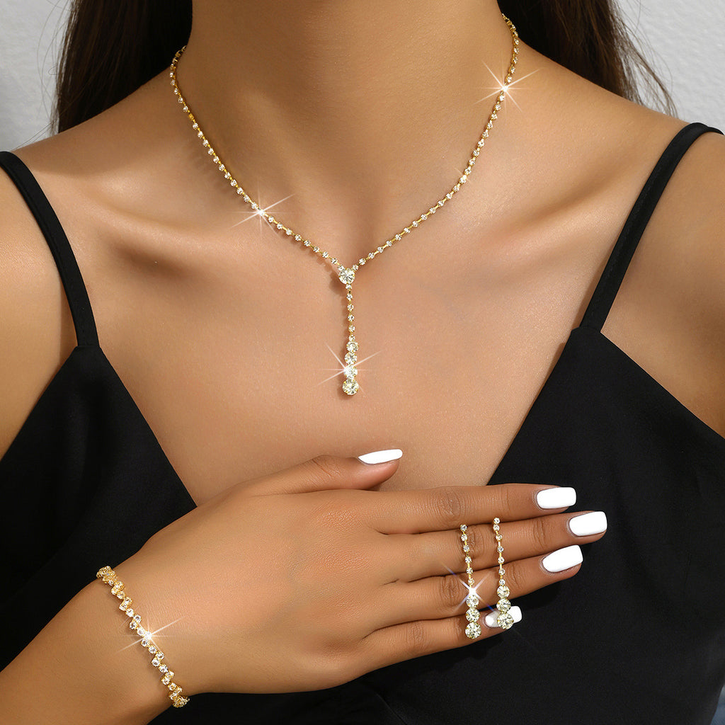 Factory Direct Approval Fashion Wedding Wedding Photography Accessories Earrings Necklace Bracelet Set Combination Multiple Choice