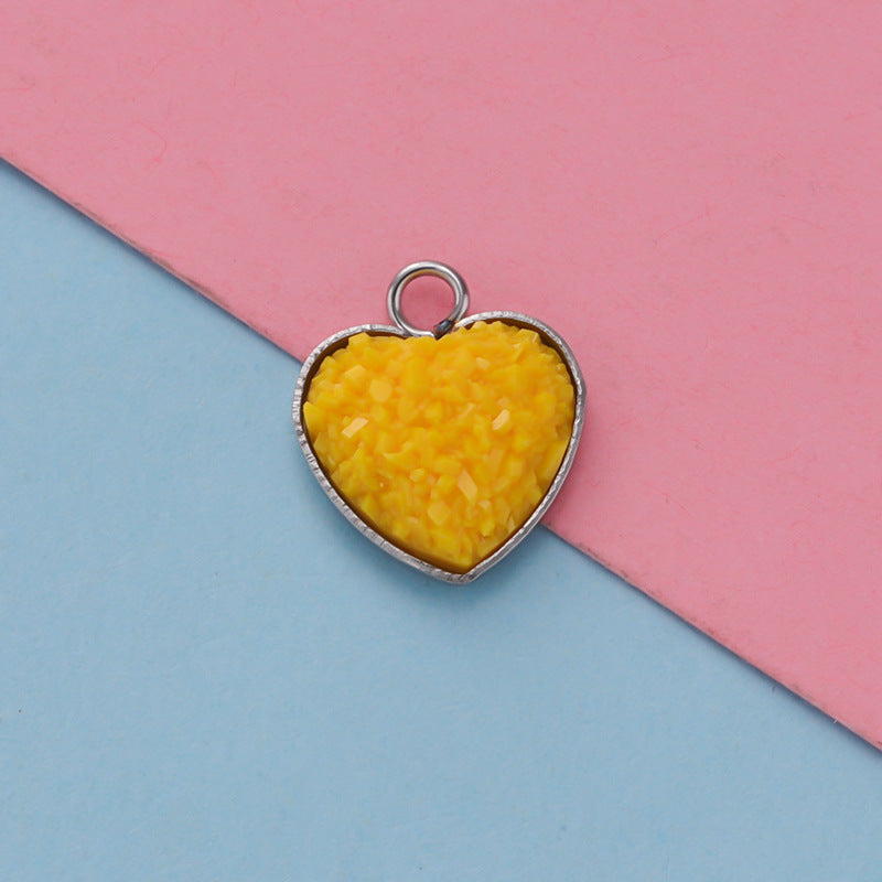 Cross-border 13MM peach heart-shaped stainless steel starry pendant bottom mop resin starry DIY jewelry accessories