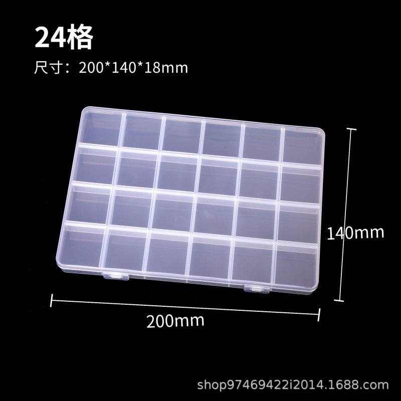Fixed 24 grid transparent storage box with card slot pp plastic box nail nail box DIY storage box wax grain goo card box