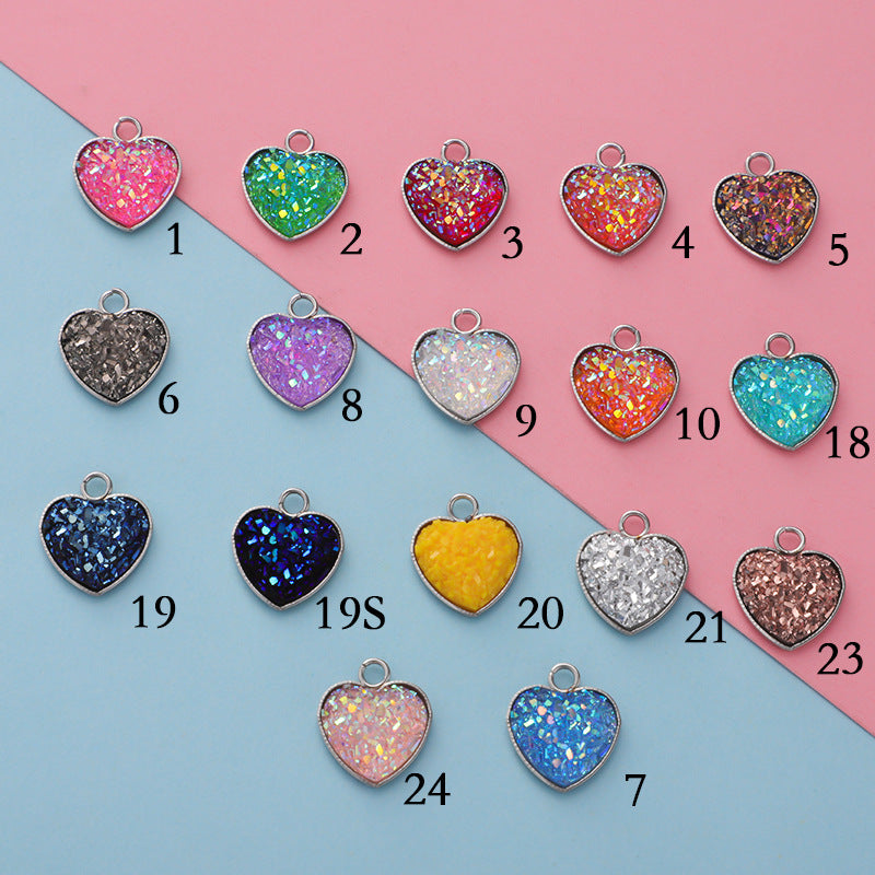 Cross-border 13MM peach heart-shaped stainless steel starry pendant bottom mop resin starry DIY jewelry accessories