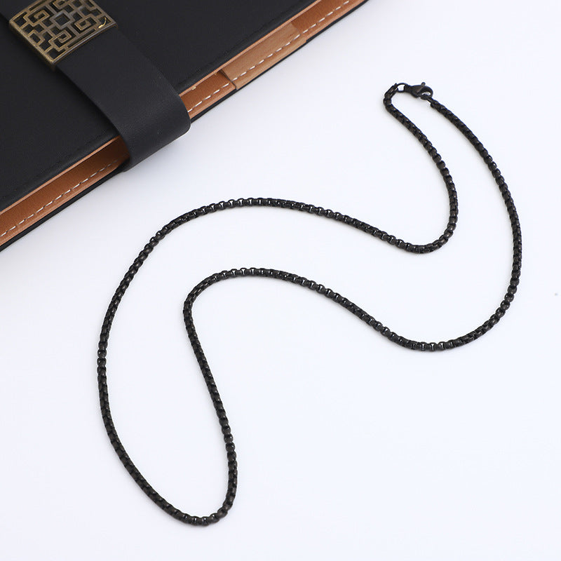 European and American trendy personalized titanium steel square pearl necklace hip hop sweater chain men's and women's all-match trendy snake bone chain necklace