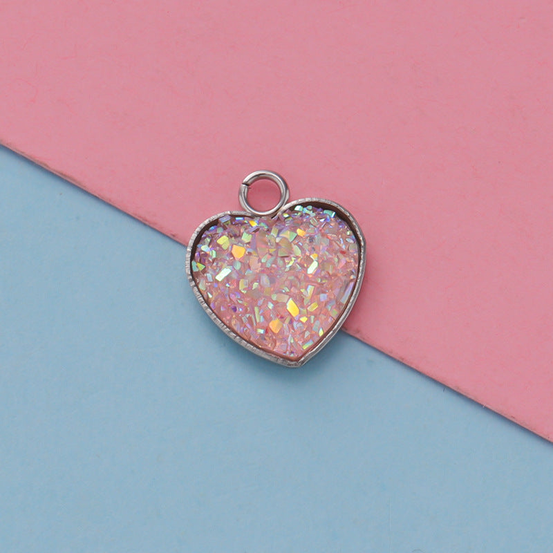 Cross-border 13MM peach heart-shaped stainless steel starry pendant bottom mop resin starry DIY jewelry accessories