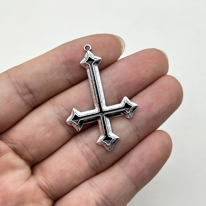 Cross-border Hot Jewelry DIY Accessories Inverted Hanging Cross Accessories Oil Dropping Red Necklace Cross Pendant Alloy Matching