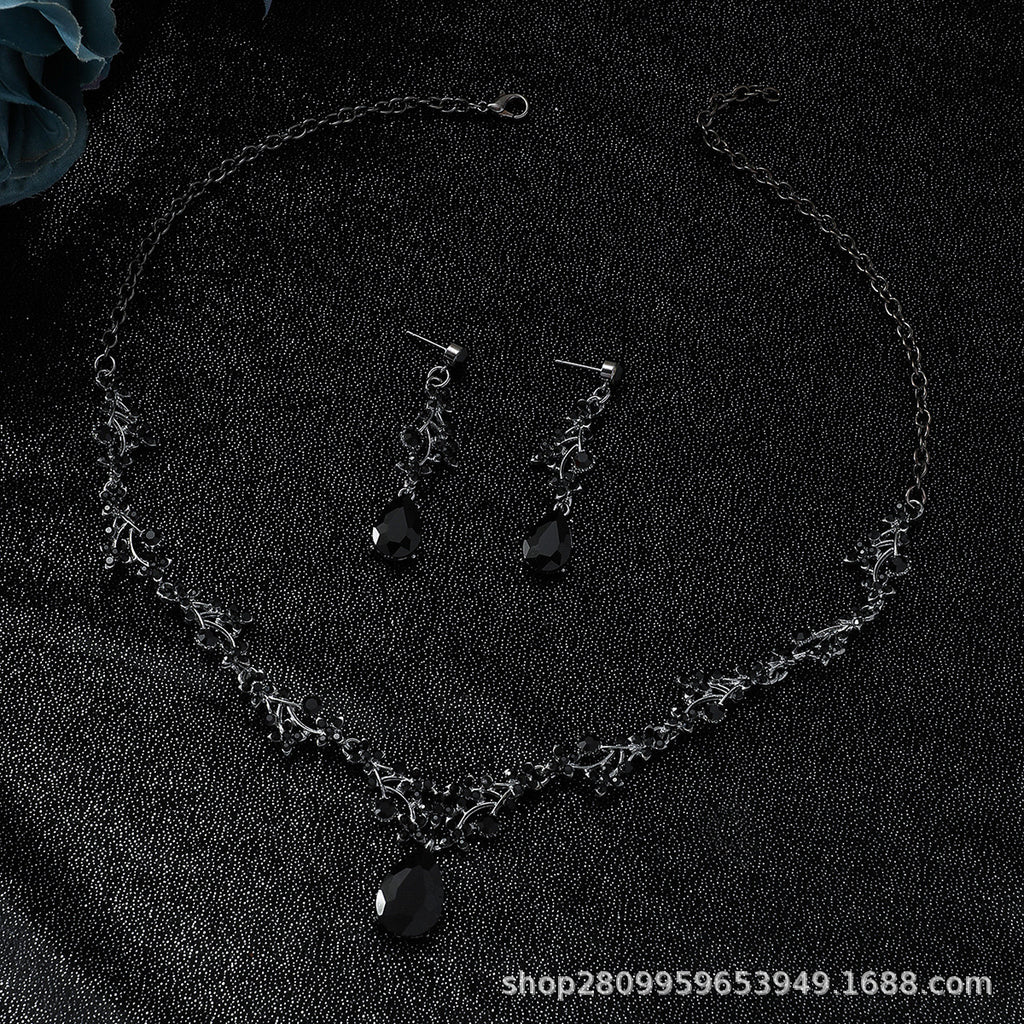 Jewelry Set Chain Crystal Diamond Gift Set Bridal Wedding Necklace Earrings Two-Piece Set Factory Direct Sale