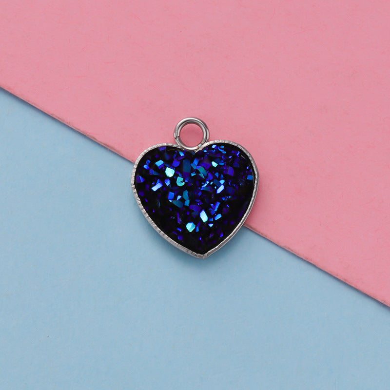 Cross-border 13MM peach heart-shaped stainless steel starry pendant bottom mop resin starry DIY jewelry accessories