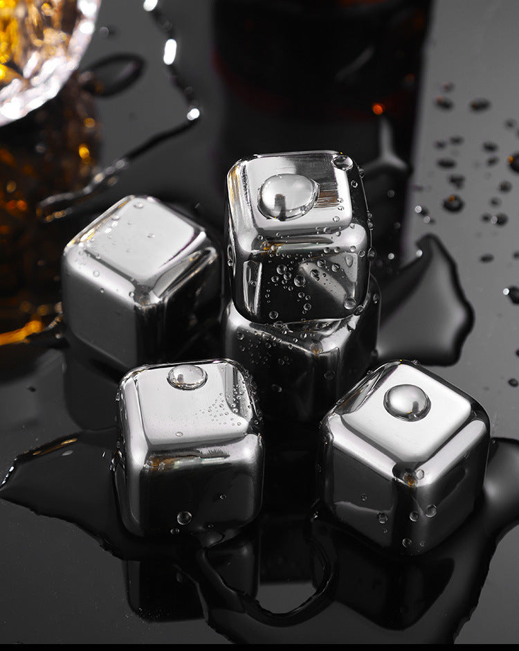 Cross-Border Commercial 304 Stainless Steel Ice Cubes Food Grade Quick-Frozen Ice Tartar Set Whiskey Iced Weishi Ice Cubes