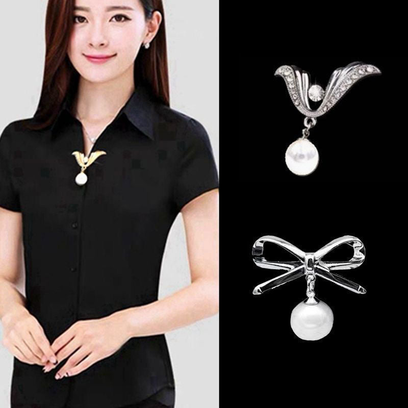 Fashionable Pearl Brooch, Anti-Exposure Accessory, Elegant Korean-Style Corsage, High-End Alloy Rhinestone Pin, Fixed Accessory
