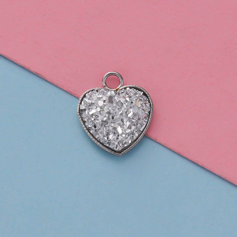 Cross-border 13MM peach heart-shaped stainless steel starry pendant bottom mop resin starry DIY jewelry accessories